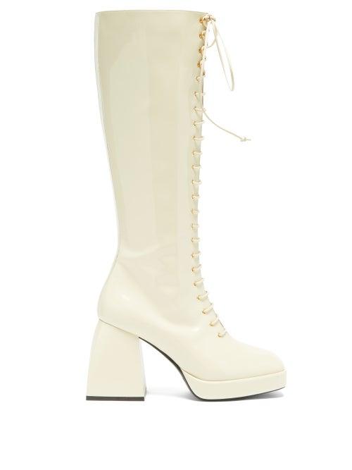 Matchesfashion.com Nodaleto - Bulla Ward Lace-up Knee-high Leather Boots - Womens - Ecru