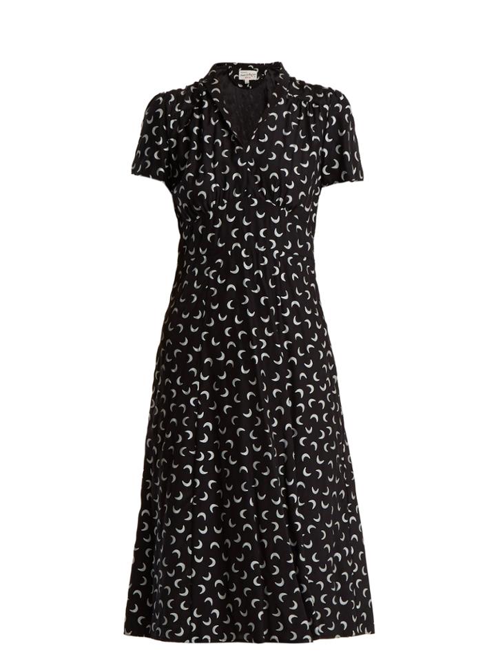 Hvn Morgan Moon-print Short-sleeved Silk Dress