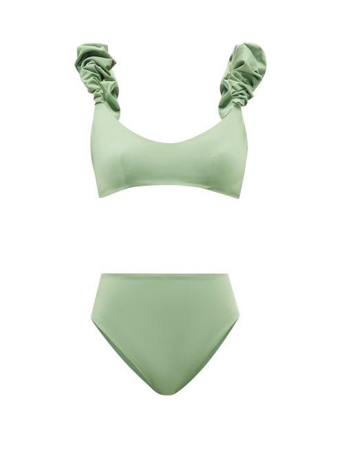 Maygel Coronel - Cotta Ruffled Scoop-neck Bikini - Womens - Jade