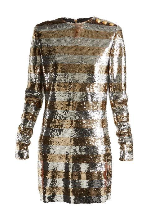 Matchesfashion.com Balmain - Boat Neck Mini Dress - Womens - Silver Gold