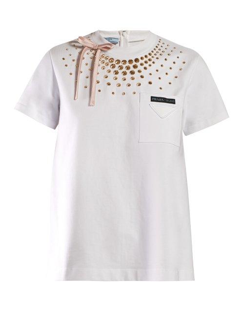 Matchesfashion.com Prada - Stud Embellished T Shirt - Womens - White