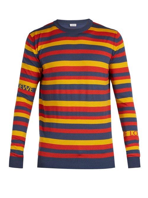 Matchesfashion.com Loewe - Logo Intarsia Striped Sweater - Mens - Orange