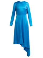 Matchesfashion.com Msgm - Asymmetric Hem Satin Dress - Womens - Blue