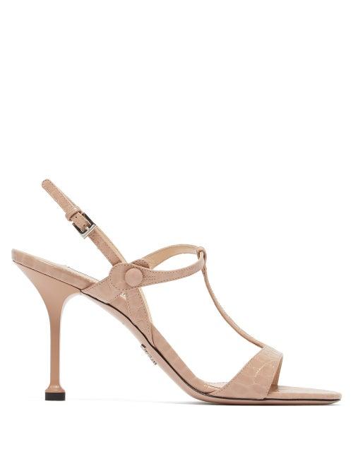 Matchesfashion.com Prada - Crocodile Effect Leather Sandals - Womens - Nude
