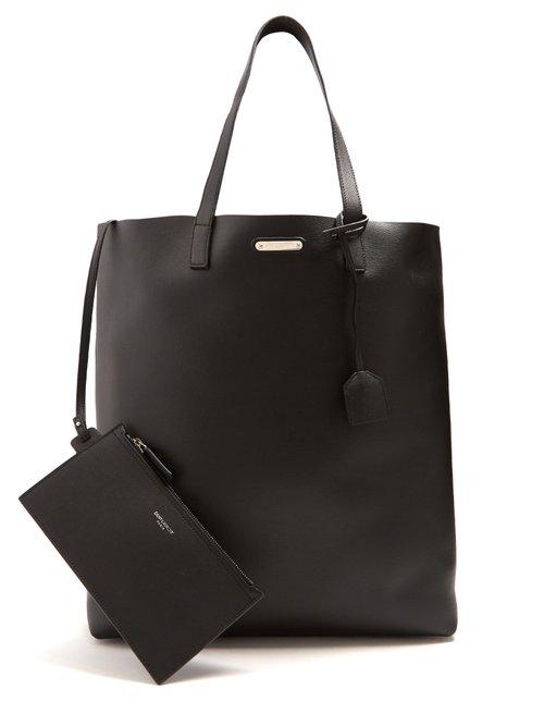 Matchesfashion.com Saint Laurent - Logo Plaque Leather Tote - Mens - Black