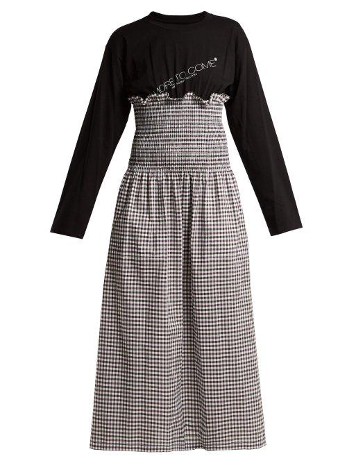 Matchesfashion.com Mm6 Maison Margiela - Contrast Panel Gingham Cotton Dress - Womens - Black Multi