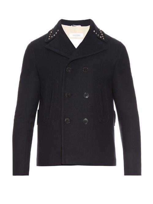 Valentino Rockstud-trim Wool Pea Coat