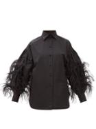 Matchesfashion.com Valentino - Feather-trimmed Cotton-blend Shirt - Womens - Black