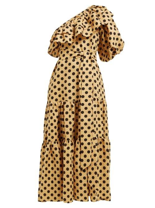 Matchesfashion.com Lisa Marie Fernandez - Arden Polka Dot Asymmetric Linen Dress - Womens - Beige Black