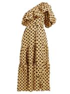 Matchesfashion.com Lisa Marie Fernandez - Arden Polka Dot Asymmetric Linen Dress - Womens - Beige Black