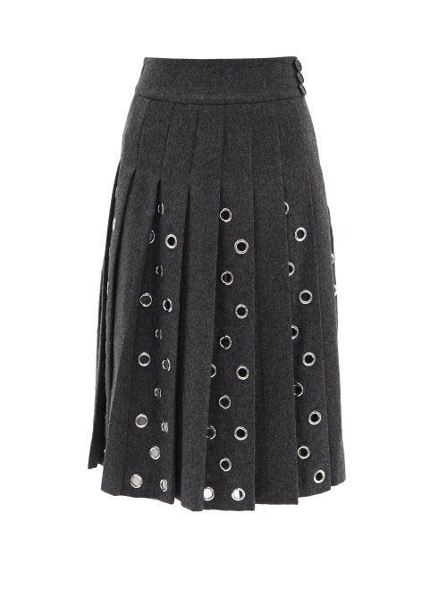 Duncan - Jerez Eyelet-embellished Wool-blend Skirt - Womens - Grey