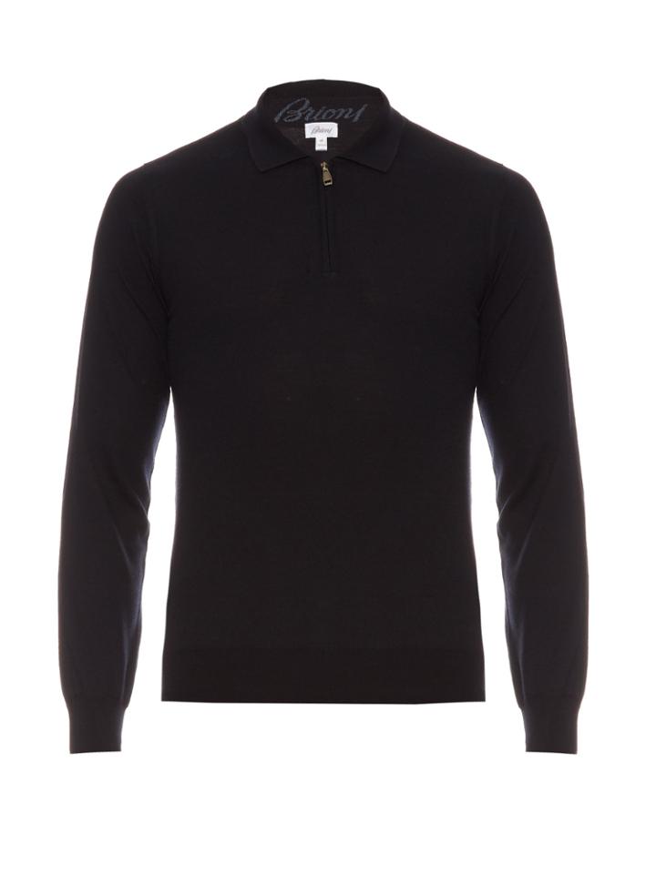 Brioni High-neck Zip-front Wool Sweater