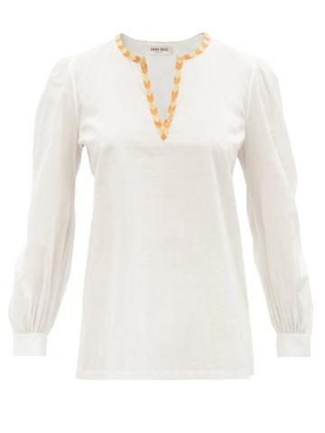 Emporio Sirenuse - Vera Embroidered Cotton-voile Top - Womens - Ivory