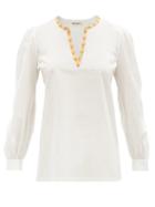 Emporio Sirenuse - Vera Embroidered Cotton-voile Top - Womens - Ivory