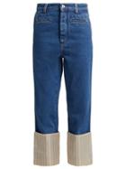 Matchesfashion.com Loewe - Fisherman Striped Turn Up Denim Jeans - Womens - Blue Multi