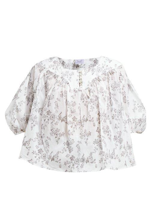 Matchesfashion.com Thierry Colson - Gathered Floral Print Cotton Poplin Blouse - Womens - Black Multi