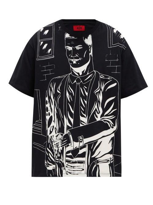 Matchesfashion.com 424 - American Psycho-print Cotton-jersey T-shirt - Mens - Black