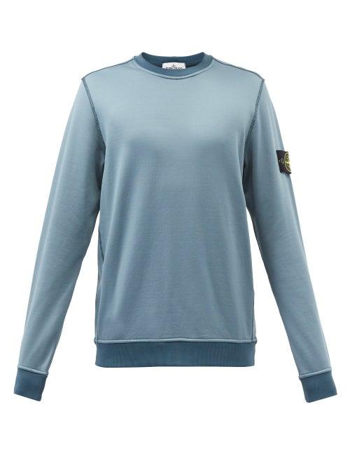Stone Island - Logo-patch Inverted-seam Jersey Sweatshirt - Mens - Blue