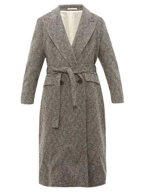 Matchesfashion.com E. Tautz - Abstract Herringbone Wool Blend Overcoat - Mens - Black Multi