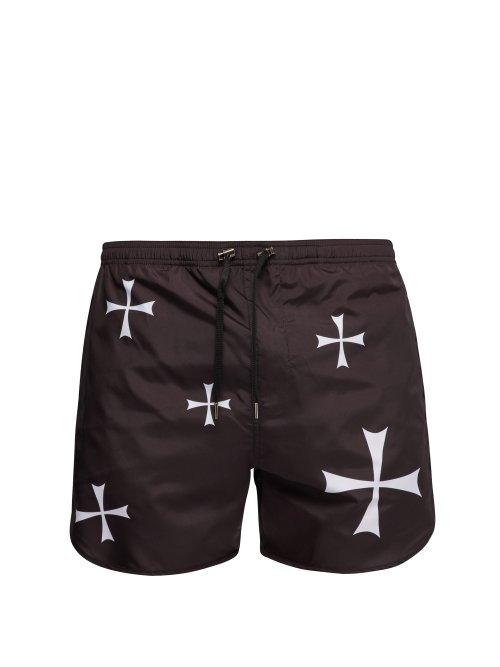 Matchesfashion.com Neil Barrett - Cross Print Swim Shorts - Mens - Black Multi