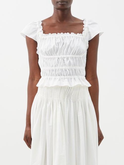 Altuzarra - Darcey Square-neck Gathered-poplin Top - Womens - White