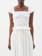 Altuzarra - Darcey Square-neck Gathered-poplin Top - Womens - White