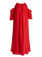 Matchesfashion.com Anna October - Open Shoulder Silk Blend Midi Dress - Womens - Red