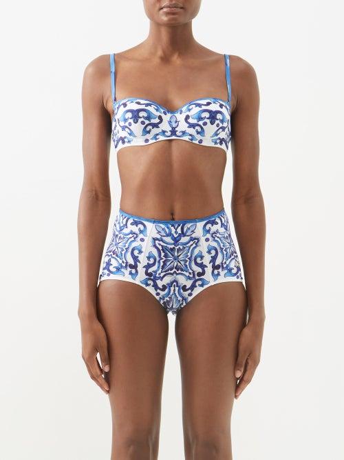 Dolce & Gabbana - Majolica-print Balconette Bikini - Womens - Blue White