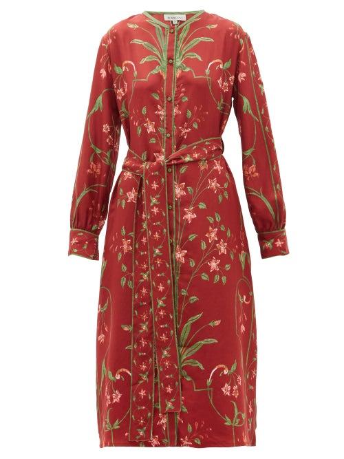 Matchesfashion.com D'ascoli - Belted Floral Print Silk Twill Dress - Womens - Red Multi