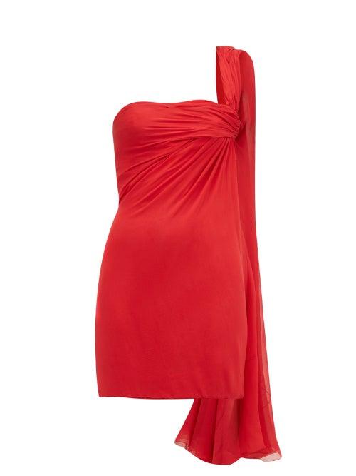 Matchesfashion.com William Vintage - Jean Desss 1953 Crepe One Shoulder Mini Dress - Womens - Red