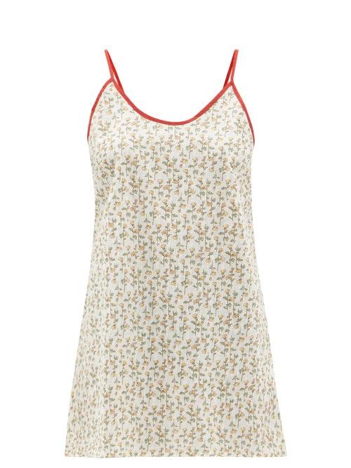 Ladies Lingerie Domi - Shorty Floral-print Organic-cotton Slip Dress - Womens - Yellow Print