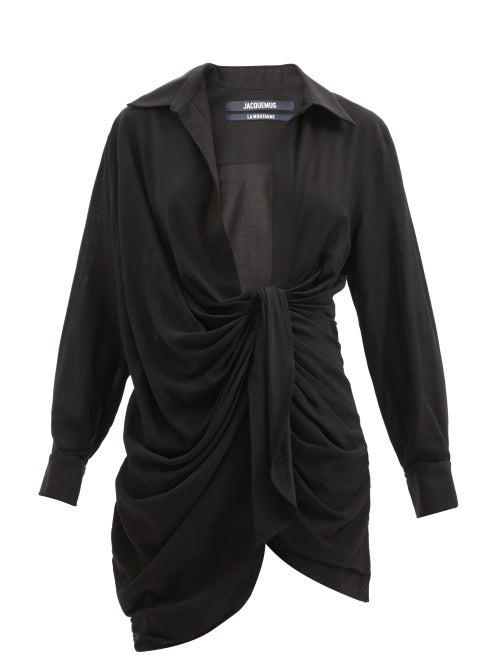 Ladies Rtw Jacquemus - Bahia Knotted Twill Mini Shirt Dress - Womens - Black