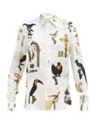 Matchesfashion.com Alister Mackie - Illustrative-print Silk-twill Shirt - Womens - Ivory Multi