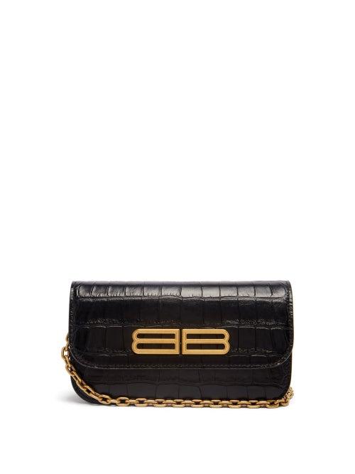 Balenciaga - Gossip Bb-plaque Crocodile-effect Cross-body Bag - Womens - Black