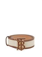 Matchesfashion.com Burberry - Tb-buckle Leather And Canvas Belt - Womens - Cream Multi
