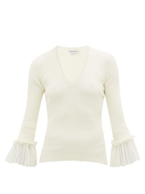 Matchesfashion.com Alexander Mcqueen - Ruffled-cuff Ribbed Sweater - Womens - Ivory