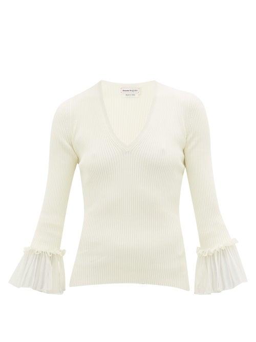 Matchesfashion.com Alexander Mcqueen - Ruffled-cuff Ribbed Sweater - Womens - Ivory