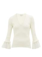 Matchesfashion.com Alexander Mcqueen - Ruffled-cuff Ribbed Sweater - Womens - Ivory