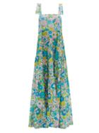 Matchesfashion.com Dodo Bar Or - Lima Square-neck Floral-print Dress - Womens - Blue Print