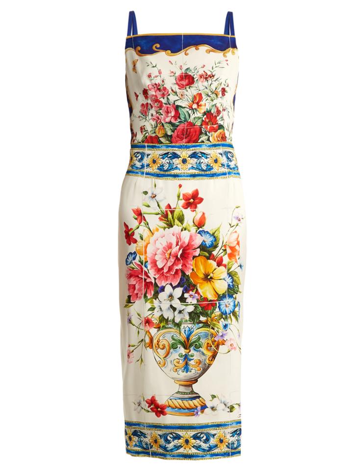 Dolce & Gabbana Majolica-print Square-neck Charmeuse Dress