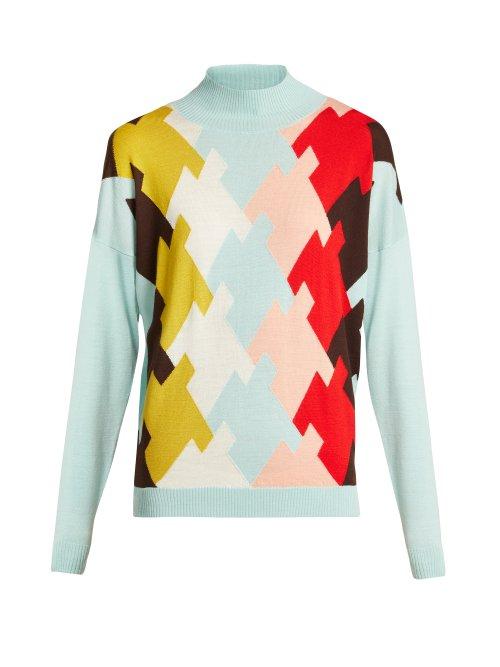 Matchesfashion.com Delpozo - High Neck Wool Sweater - Womens - Blue Multi