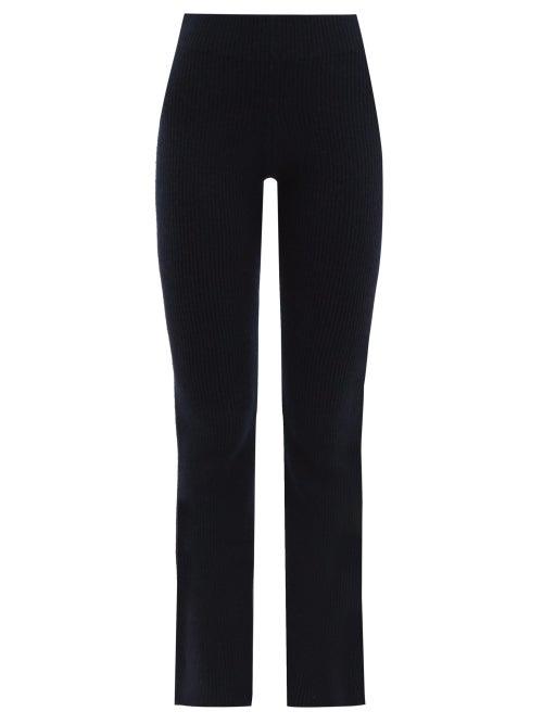Matchesfashion.com The Elder Statesman - Rib Knitted Flared Cashmere Trousers - Womens - Navy