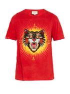 Gucci Angry Cat-appliqu Cotton T-shirt