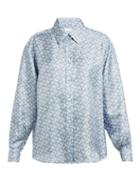 Matchesfashion.com Burberry - Monogram Print Silk Shirt - Womens - Blue Print