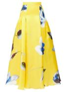 Matchesfashion.com Carolina Herrera - Rose-print Pleated Silk-gazar Maxi Skirt - Womens - Yellow Multi