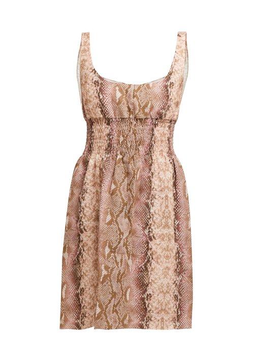 Matchesfashion.com Emilia Wickstead - Snakeskin Print Linen Dress - Womens - Pink Print