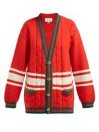 Matchesfashion.com Gucci - Gg Web Striped Wool Cardigan - Womens - Red Multi