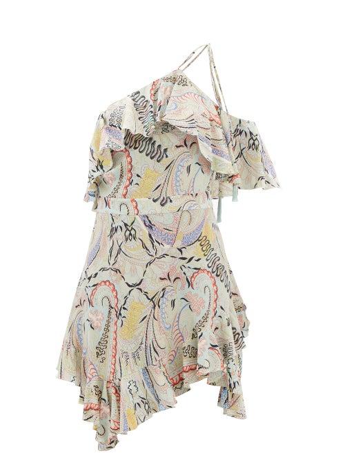 Etro - Dreams Printed Handkerchief-hem Silk Dress - Womens - Green Print