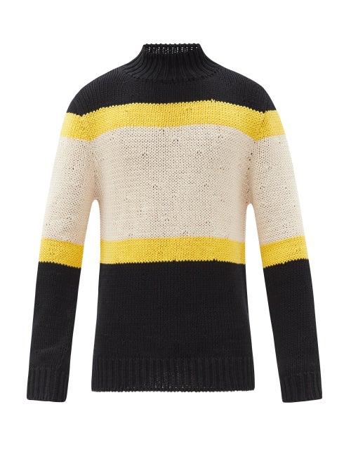 Matchesfashion.com Jil Sander - High-neck Striped Cotton Sweater - Mens - Blue Multi