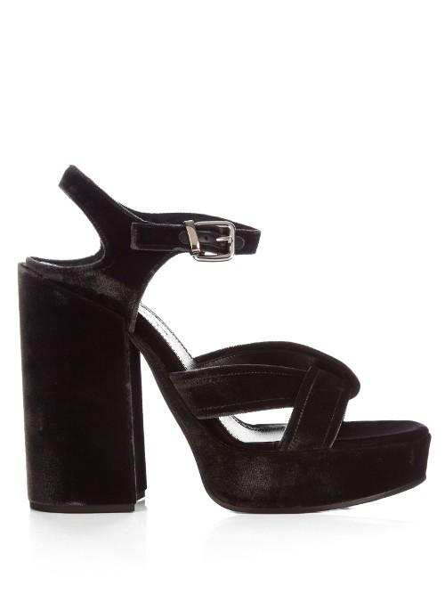 Jil Sander Velvet Cross Strap Platform Sandals